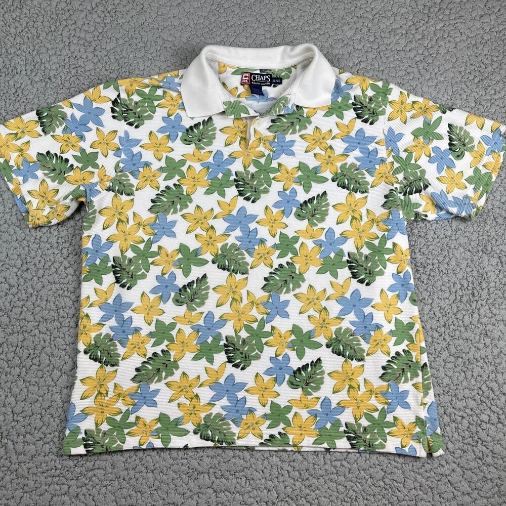 Chaps Ralph Lauren Floral Polo Shirt Mens XL Cotton Short Sleeve Vintage